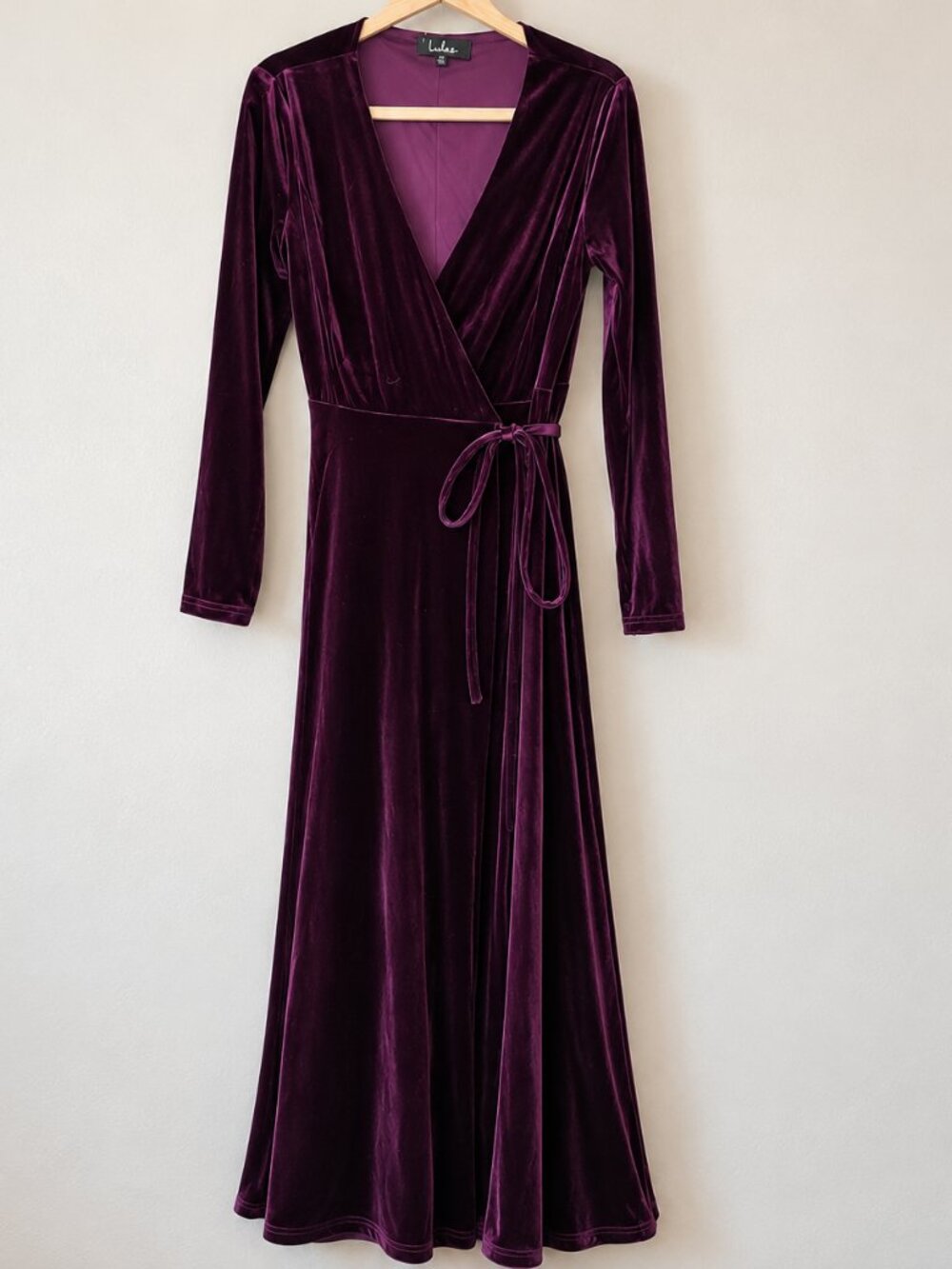 Lulus Jacinda Plum Purple Velvet Wrap Long Sleeve Maxi Dress Medium